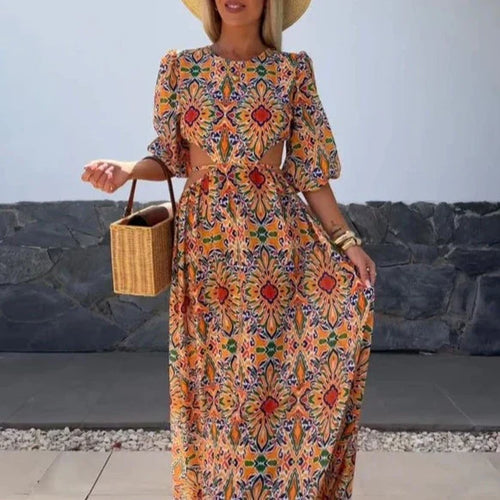 Damenkleid im gemusterten Sommerstil aus 100% Polyester – schöne Damenkleider-1