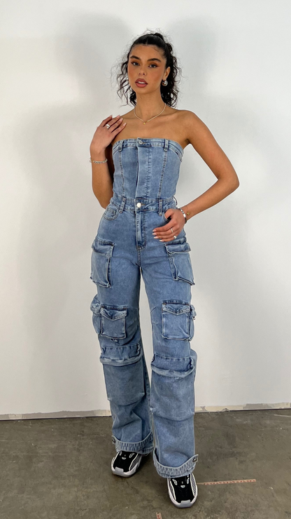 Damen-Jumpsuit im Cargo-Stil, 100% Baumwolle, Army-Tie-Dye 1