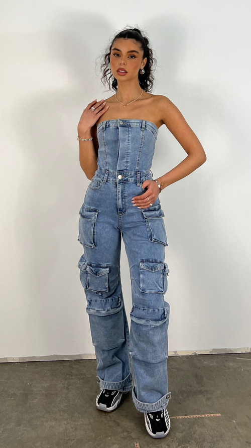 Damen-Jumpsuit im Cargo-Stil, 100% Baumwolle, Army-Tie-Dye 1