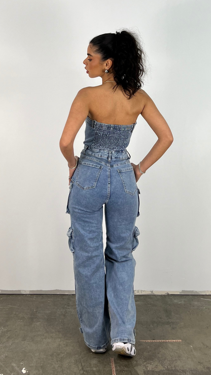 Damen-Jumpsuit im Cargo-Stil, 100% Baumwolle, Army-Tie-Dye 3