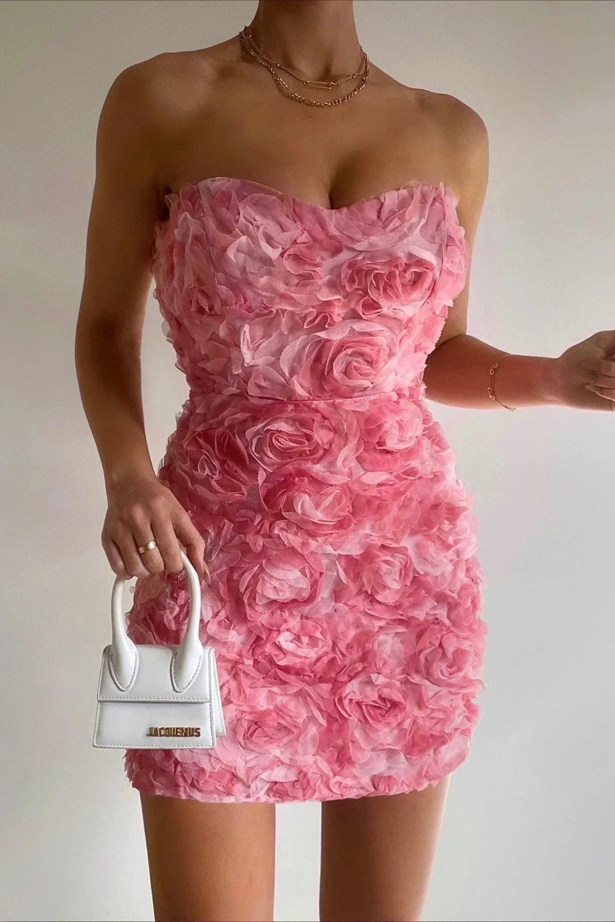 Damen-Kleid, figurbetonte Rosenapplikationen, atmungsaktives Material-6