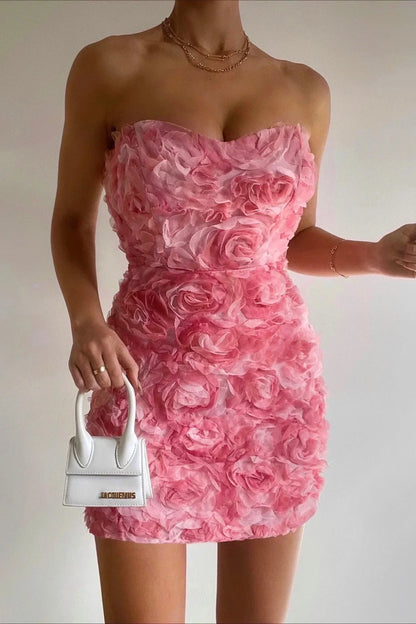 Damen-Kleid, figurbetonte Rosenapplikationen, atmungsaktives Material-6