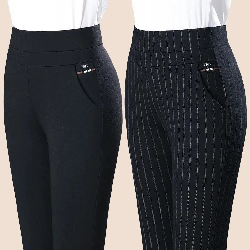 Damen-Hose, hohe Taille, gestreifter leichter Stoff-2