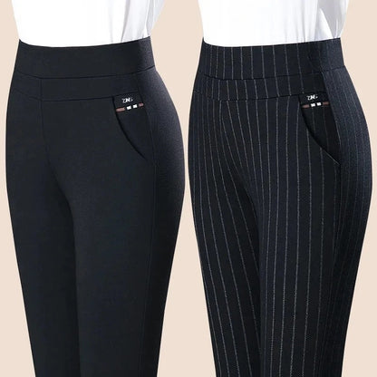 Damen-Hose, hohe Taille, gestreifter leichter Stoff-2