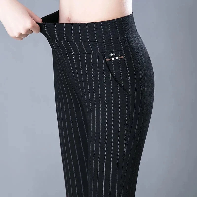 Damen-Hose, hohe Taille, gestreifter leichter Stoff-3