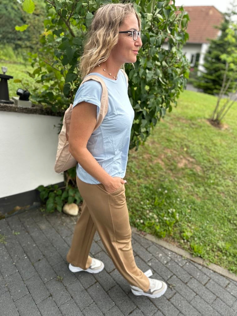 Damen Bluse Runder Ausschnitt Lyoceller Kurze Ärmel-3