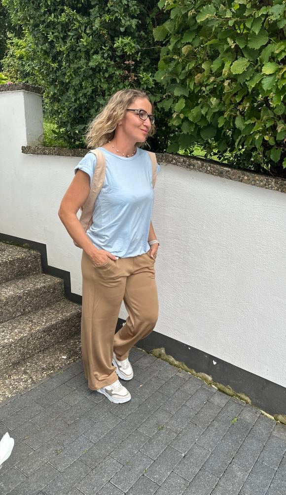 Damen Bluse Runder Ausschnitt Lyoceller Kurze Ärmel-5