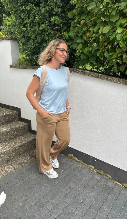 Damen Bluse Runder Ausschnitt Lyoceller Kurze Ärmel-5