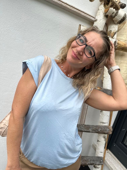 Damen Bluse Runder Ausschnitt Lyoceller Kurze Ärmel-6
