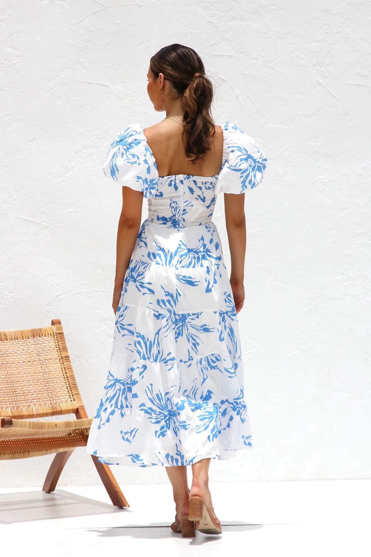 Midi-Kleid für Damen mit Puffärmeln und Blumenmuster – Lässige Passform aus Polyester, perfekt für Sommerfeste 6