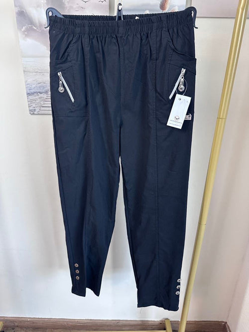 Damen-Hose, mit elastischem Bund, schick, elastische Details, hohe Taille-1