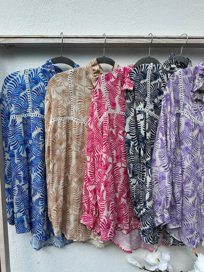 Damen Bluse Boho Stil Leichtes Material Lockere Passform-3