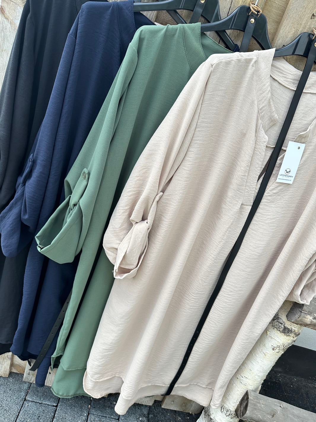 Schöne Damenkleider, V-Ausschnitt, mit Gürtel, geraffte Ärmel, Polyester 4