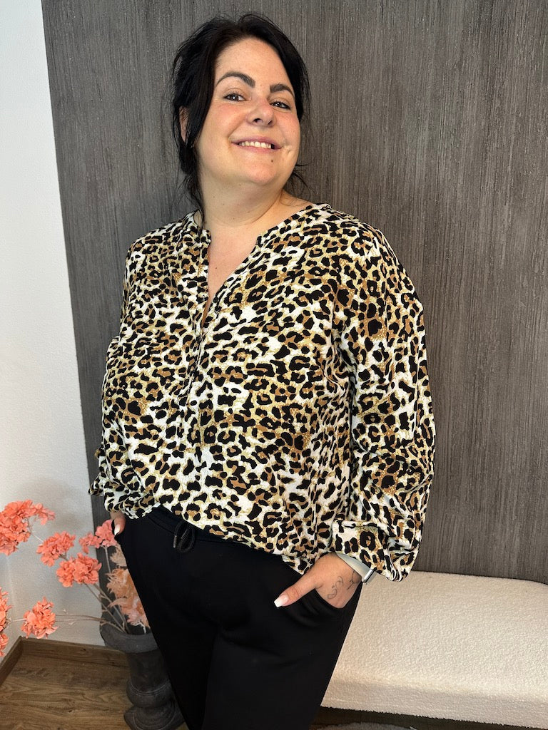 Damenbluse Leopardendruck Langarm Viskose-3