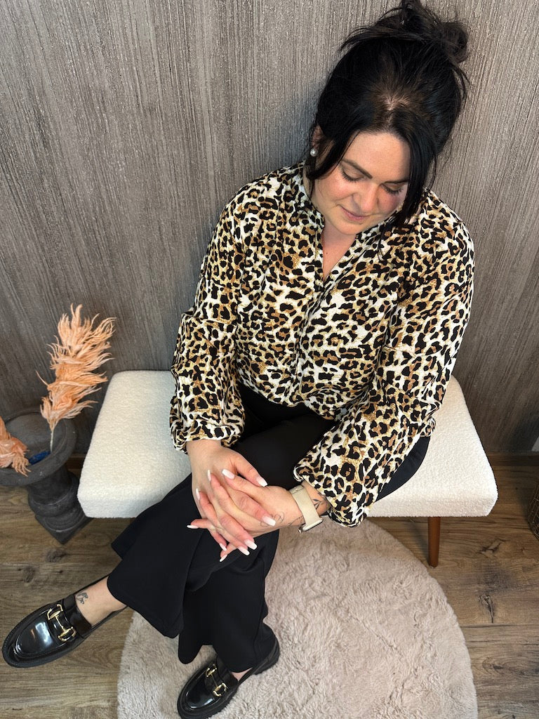 Damenbluse Leopardendruck Langarm Viskose-2