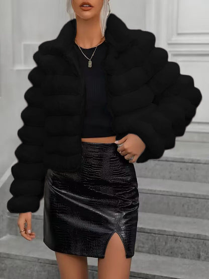 Variant image for Damen-Winterjacke, kurz, gesteppt, Kunstfell mit langen Ärmeln-1