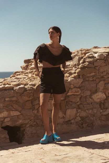 Damen-Mini-Shorts, hohe Taille, leichtes Leinen-4