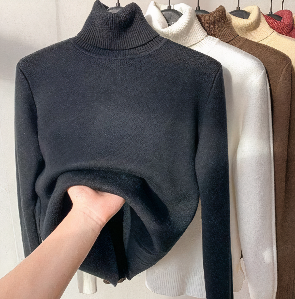 Variant image for Damen-Rollkragenpullover, Samt, eleganter Winter-9