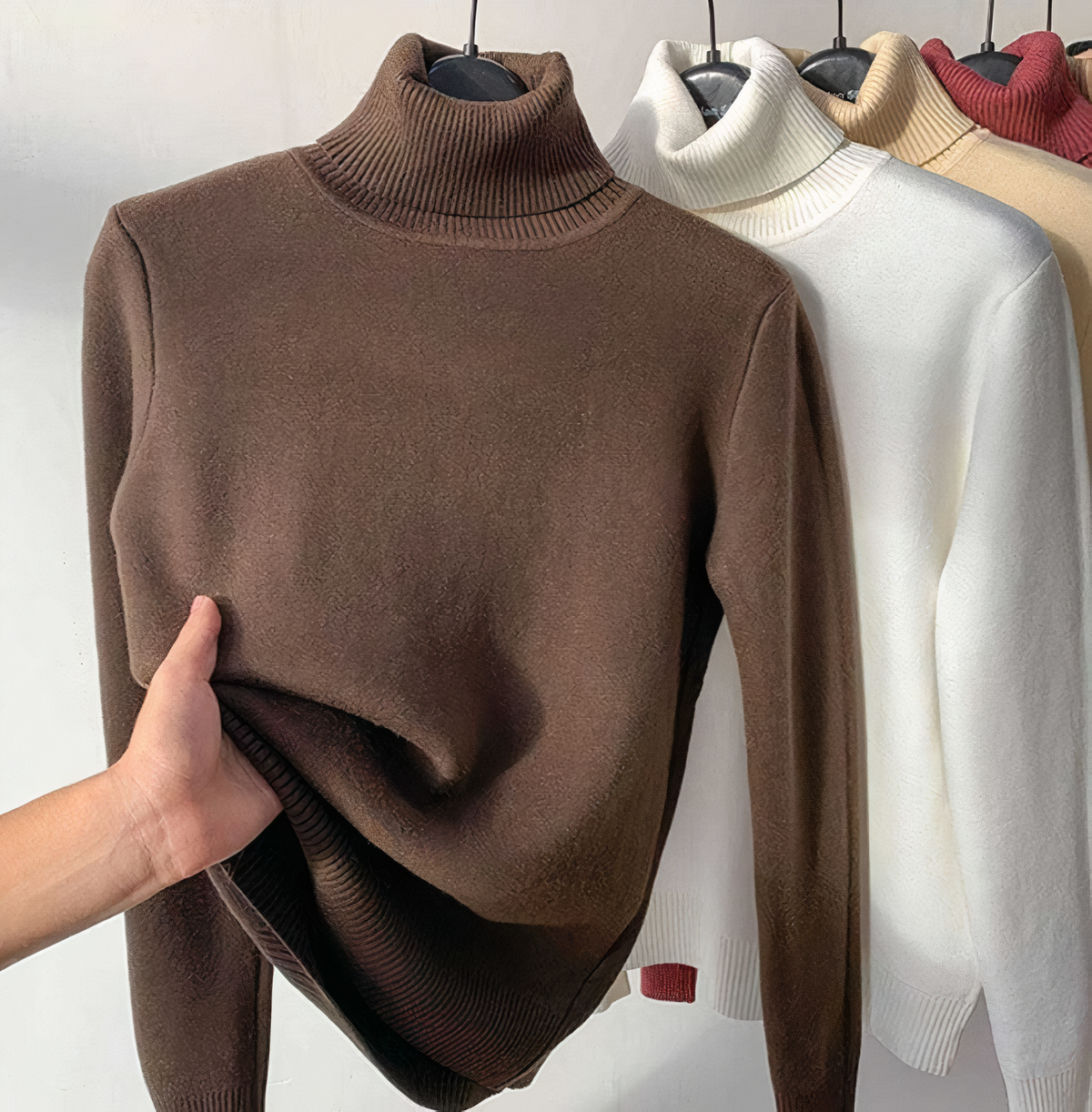 Damen-Rollkragenpullover, Samt, eleganter Winter-2