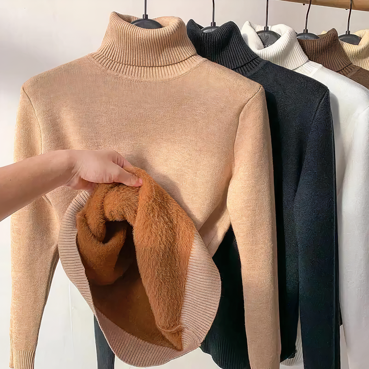 Variant image for Damen-Rollkragenpullover, Samt, eleganter Winter-1