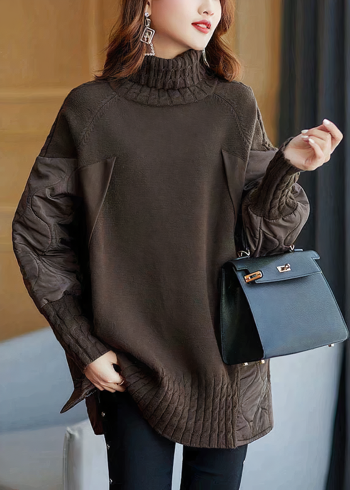 Damen-Strickpullover, Oversized, Wolle, Rollkragen-3