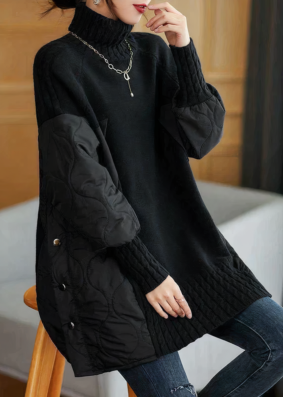 Damen-Strickpullover, Oversized, Wolle, Rollkragen-4