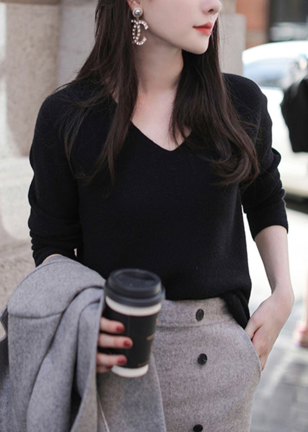 Damen-Pullover, mit V-Ausschnitt Wolle, für Herbst 3