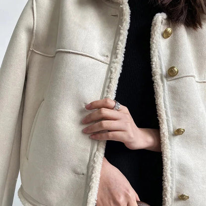 Damenjacke Wildleder mit Pelzfutter Eleganter und Bequemer Stil 6