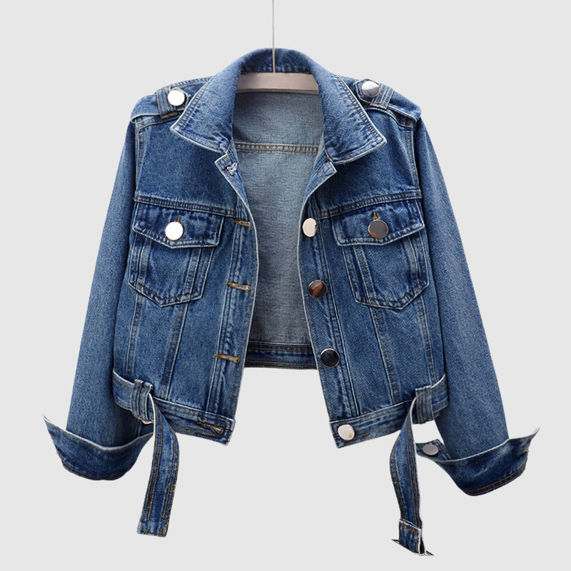 Cropped-Jacke für Damen aus umweltfreundlichem Bio-Denim mit Stehkragen und Knopftaschen – moderne Jacke für Damen 6