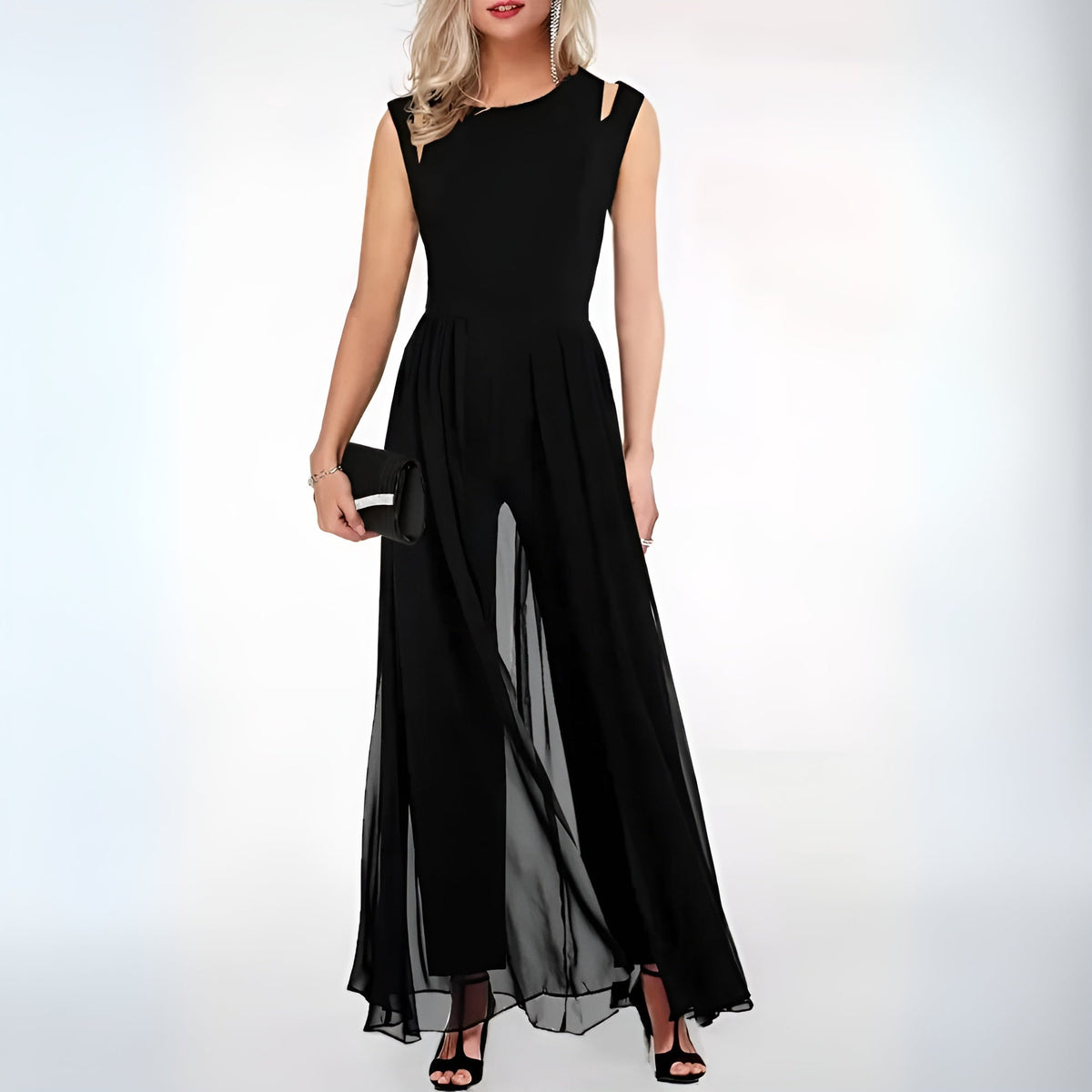 Damen-Jumpsuit Ärmellos Elegant Polyester mit weitem Bein 4
