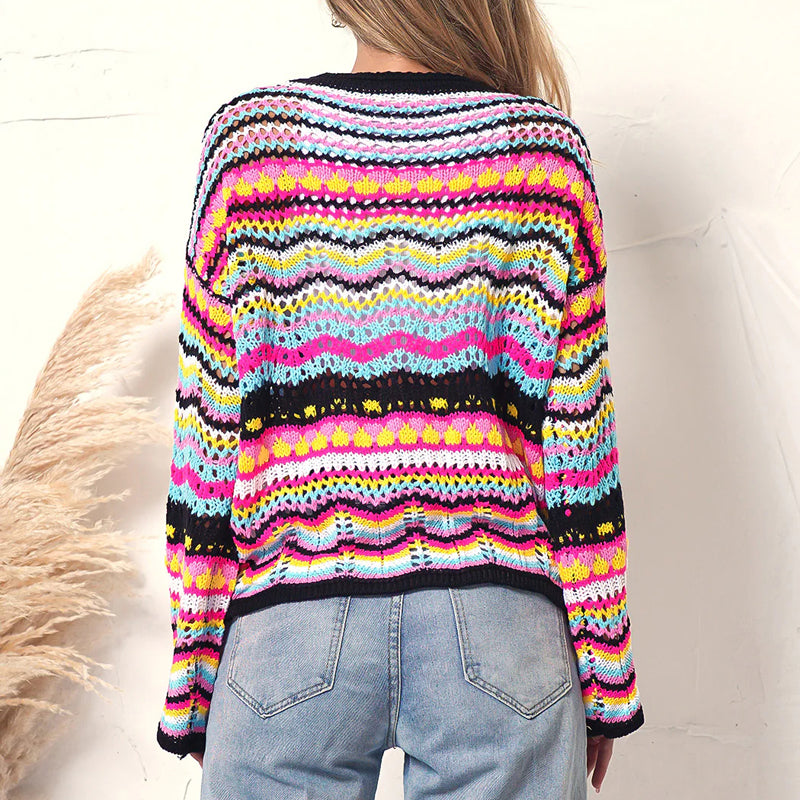 Damen-Strickpullover, bunt, gestreiftes Acryl und Baumwolle-5
