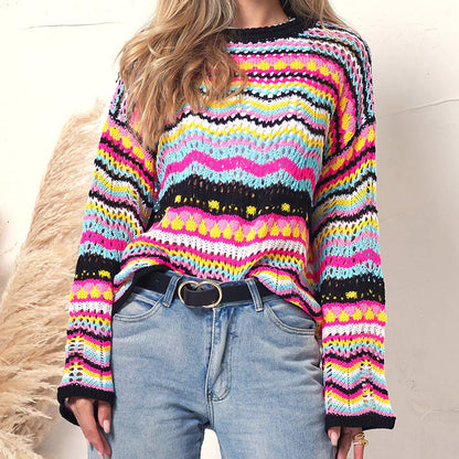 Damen-Strickpullover, bunt, gestreiftes Acryl und Baumwolle-2