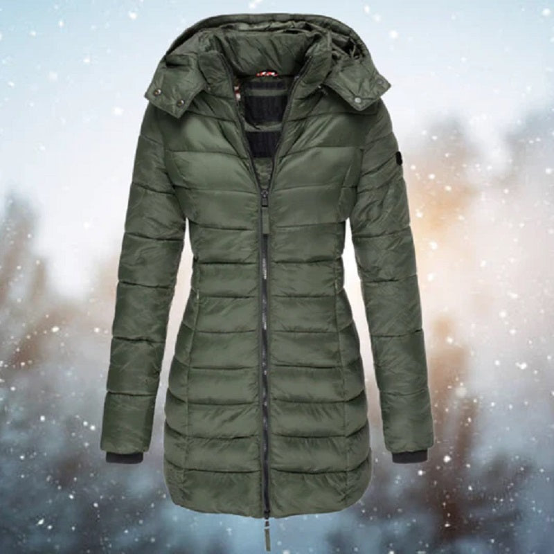 Elegante Damenjacke mit kuscheliger Kapuze aus Polyester und Baumwolle – Perfekt für Winter und Fest 5
