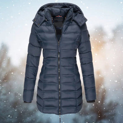 Elegante Damenjacke mit kuscheliger Kapuze aus Polyester und Baumwolle – Perfekt für Winter und Fest 2