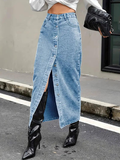 Damen-Jeansrock, lang, dehnbarer Denim für Damen 9