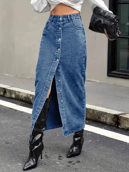Damen-Jeansrock, lang, dehnbarer Denim für Damen 10