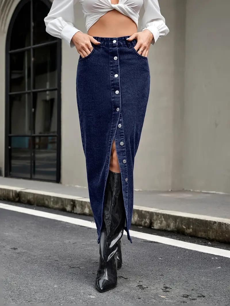 Damen-Jeansrock, lang, dehnbarer Denim für Damen 11