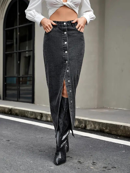 Damen-Jeansrock, lang, dehnbarer Denim für Damen 1