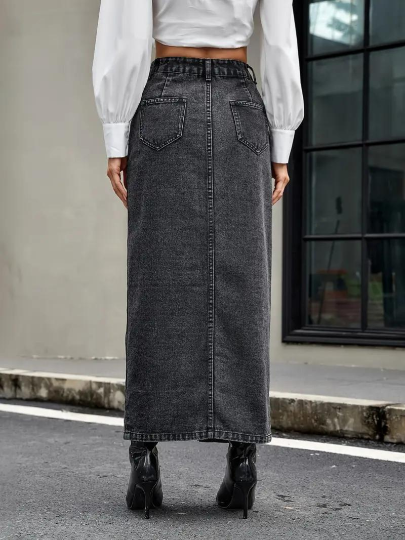 Damen-Jeansrock, lang, dehnbarer Denim für Damen 4