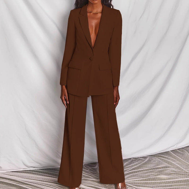 Damen Anzug Blazer Lange Hose Polyester Elastan-2