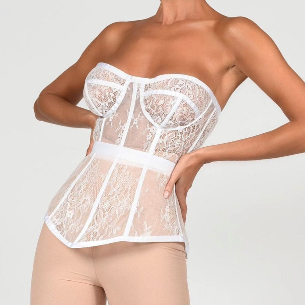 Damen-trägerloses Top, Spitzendetails, Polyester-3