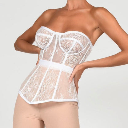 Damen-trägerloses Top, Spitzendetails, Polyester-3