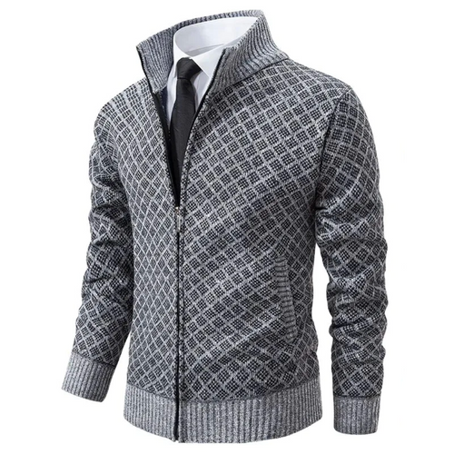 Herren-Strickjacke, geometrisches Design, Polyester, mit Reißverschluss-1