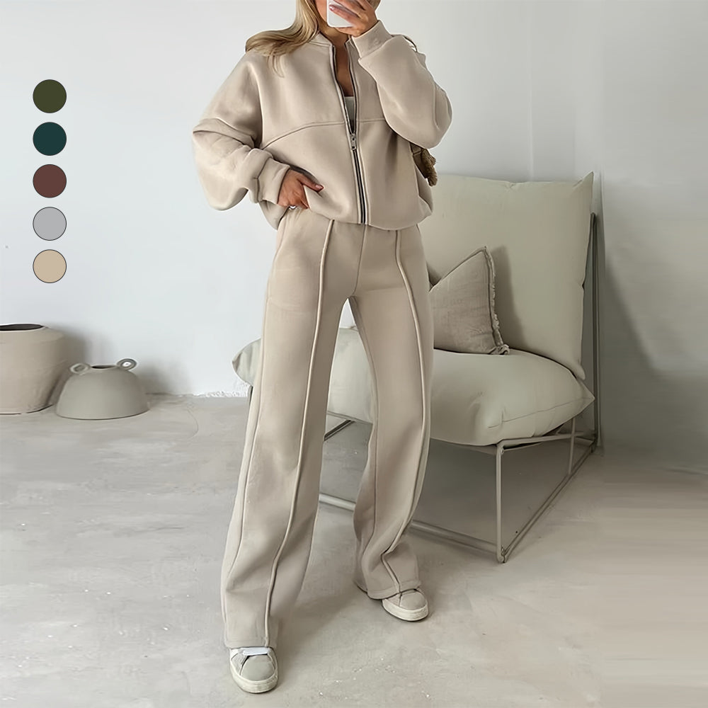 Damen-Casual-Set Langärmeliger Pullover Mit Reißverschluss Polyester-3