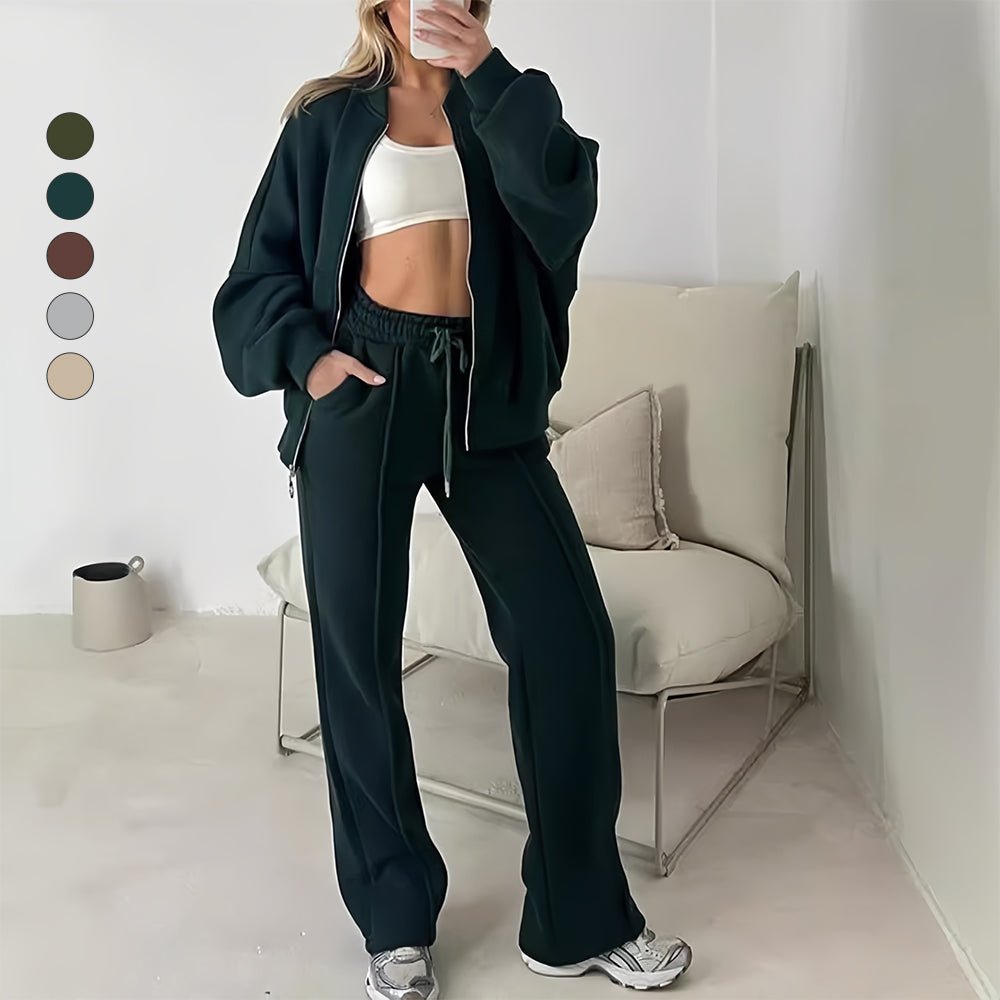 Damen-Casual-Set Langärmeliger Pullover Mit Reißverschluss Polyester-4