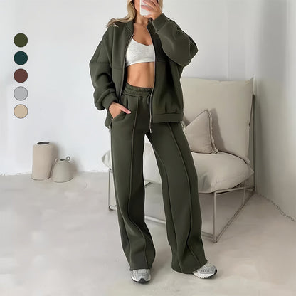Damen-Casual-Set Langärmeliger Pullover Mit Reißverschluss Polyester-5