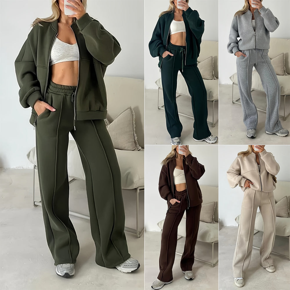 Damen-Casual-Set Langärmeliger Pullover Mit Reißverschluss Polyester-2