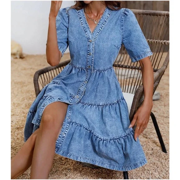Damen-Minijeanskleid, mit Rüschendetails, aus Denim-1
