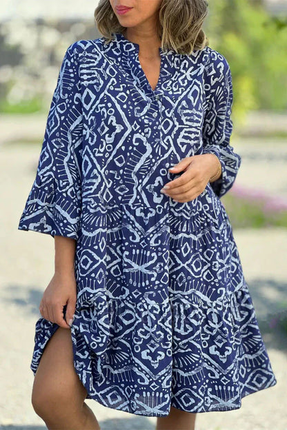 Variant image for Damen-Freizeitkleid, geometrisch, Muster, V-Ausschnitt, leicht, Stoffe-9