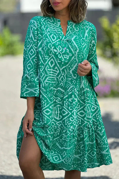 Damen-Freizeitkleid, geometrisch, Muster, V-Ausschnitt, leicht, Stoffe-4
